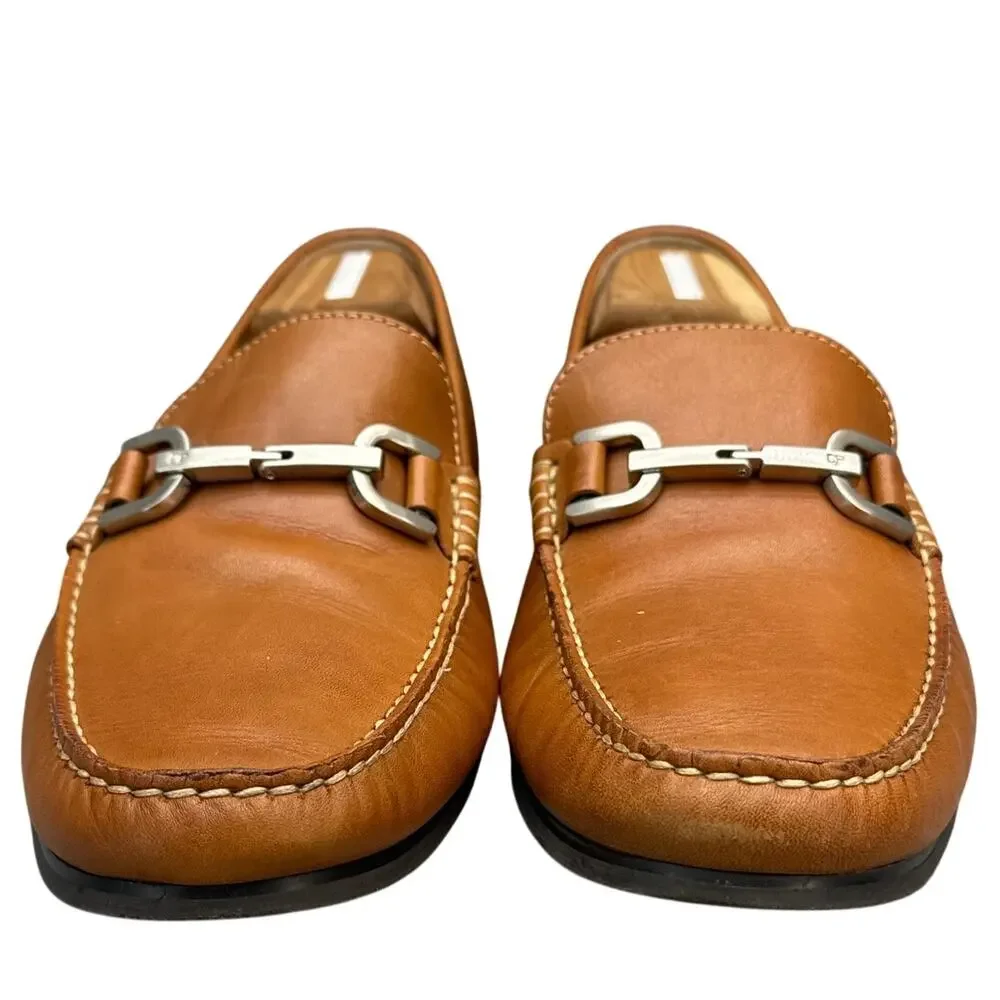 Donald J Pliner Niles Cognac Brown Leather Horsebit Slip On Loafers Men 9.5